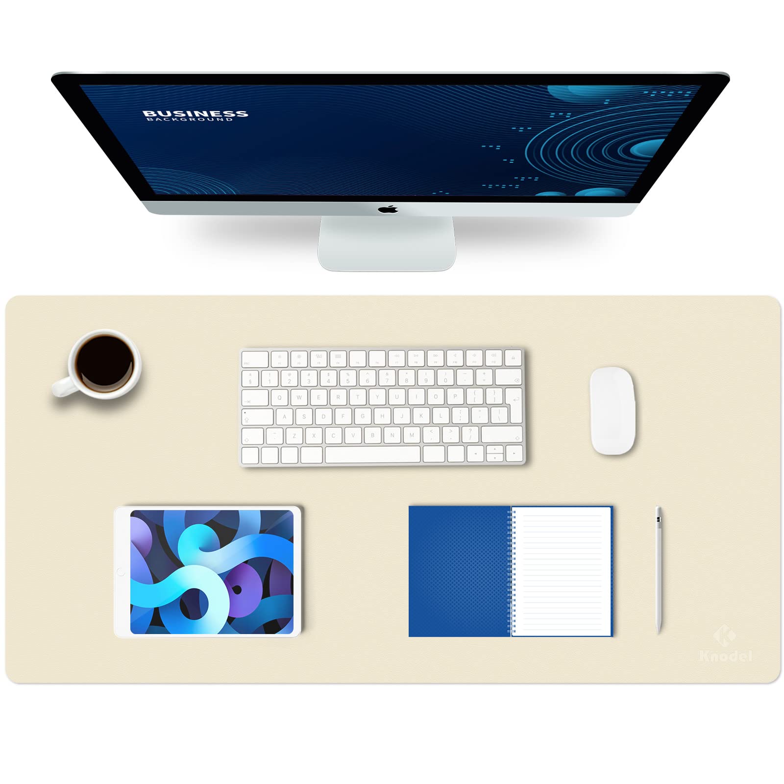 K KNODEL Small Office Leather Desk Mat, Mouse and Keyboard Pad, Computer and Laptop Mat, Desktop Protector and Cover, Writing Pad and Blotter (23.6"x13.8", Black)