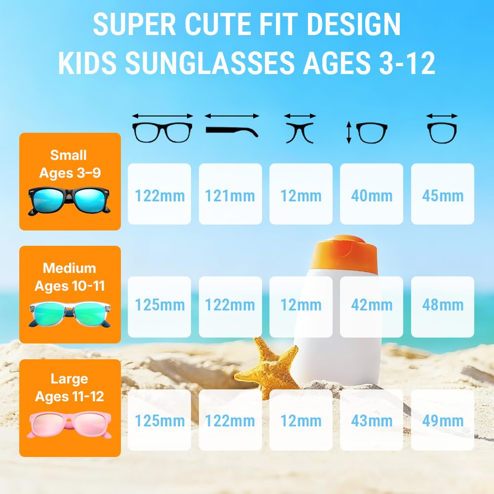Pro Acme Kids Polarized Sunglasses, Flexible TPEE Frame Shades for Toddler Girls Boys, Ages 3-12