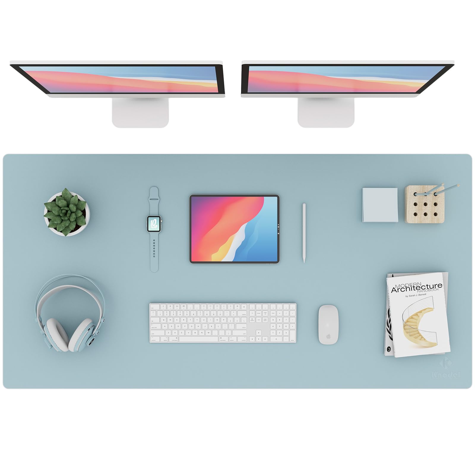 K KNODEL Small Office Leather Desk Mat, Mouse and Keyboard Pad, Computer and Laptop Mat, Desktop Protector and Cover, Writing Pad and Blotter (23.6"x13.8", Black)