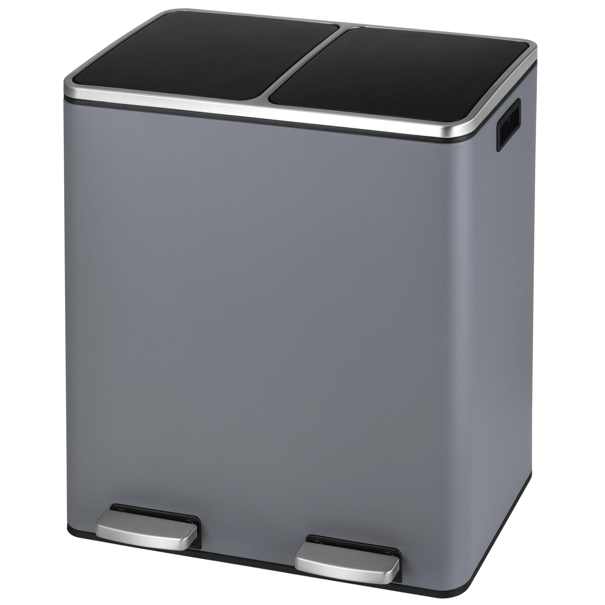 Arlopu Dual Trash Can, 2 x 8 Gallon (2 x 30 L) Hands-Free Trash and Recycle Bin Combo, Stainless Steel Kitchen Garbage Can with Soft-Close Lid, Removable Inner Buckets, Step Pedal, Airtight (Black)