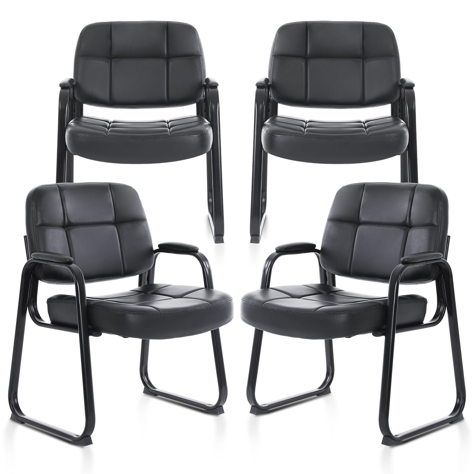 CLATINA Big & Tall 500 lbs Leather Office Reception Chair No Wheels with Padded Arms, Waiting Room Guest Chair for Elderly Home Desk Conference Room Lobby Side Salon Clinic, Black