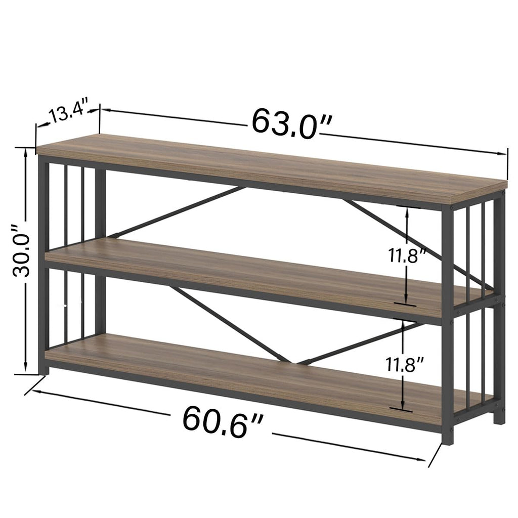 LVB Black Console Table, Modern Entryway Table for Hallway Living Room, Industrial Sofa Table Behind Couch, Farmhouse Wooden Metal Entry Table for Foyer with 3-Tier Storage Shelves, Black Oak, 55 Inch