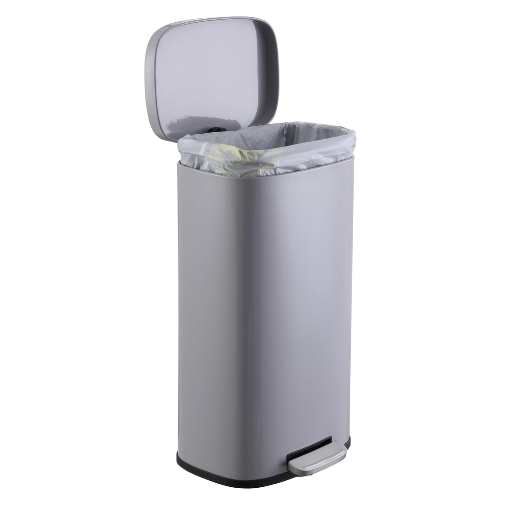 happimess HPM1011B Curtis 8-Gallon Step-Open Trash Can with Soft-Close Lid, Modern, Minimalistic, Fingerprint Proof for Home, Kitchen, Laundry Room, Office, Bedroom, Bathroom, Black
