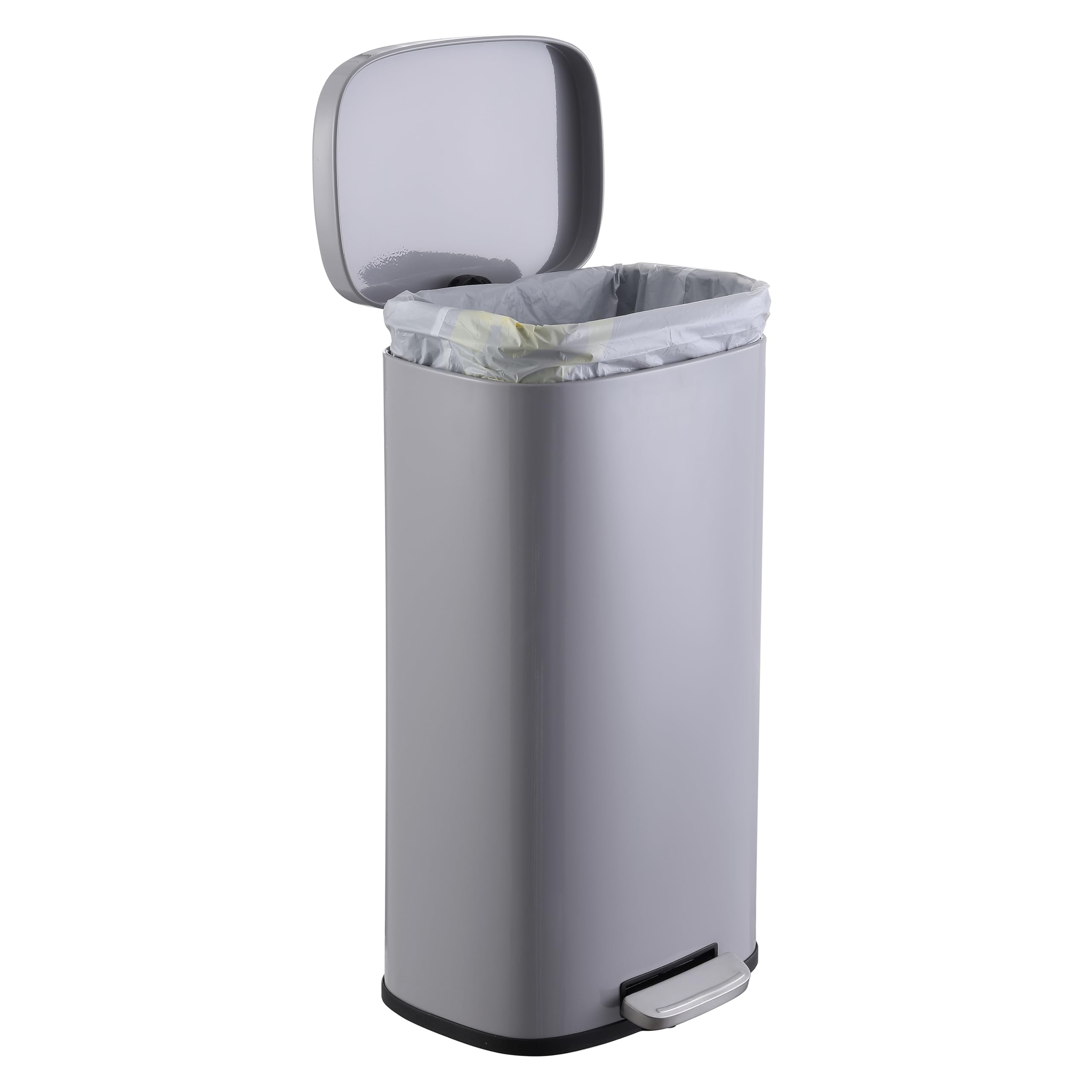 happimess HPM1011B Curtis 8-Gallon Step-Open Trash Can with Soft-Close Lid, Modern, Minimalistic, Fingerprint Proof for Home, Kitchen, Laundry Room, Office, Bedroom, Bathroom, Black