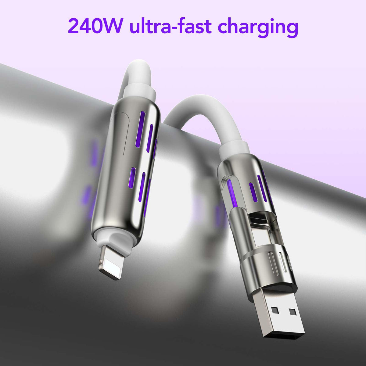 240W 4-in-1 Fast Charging Cable, Black, 3.3FT