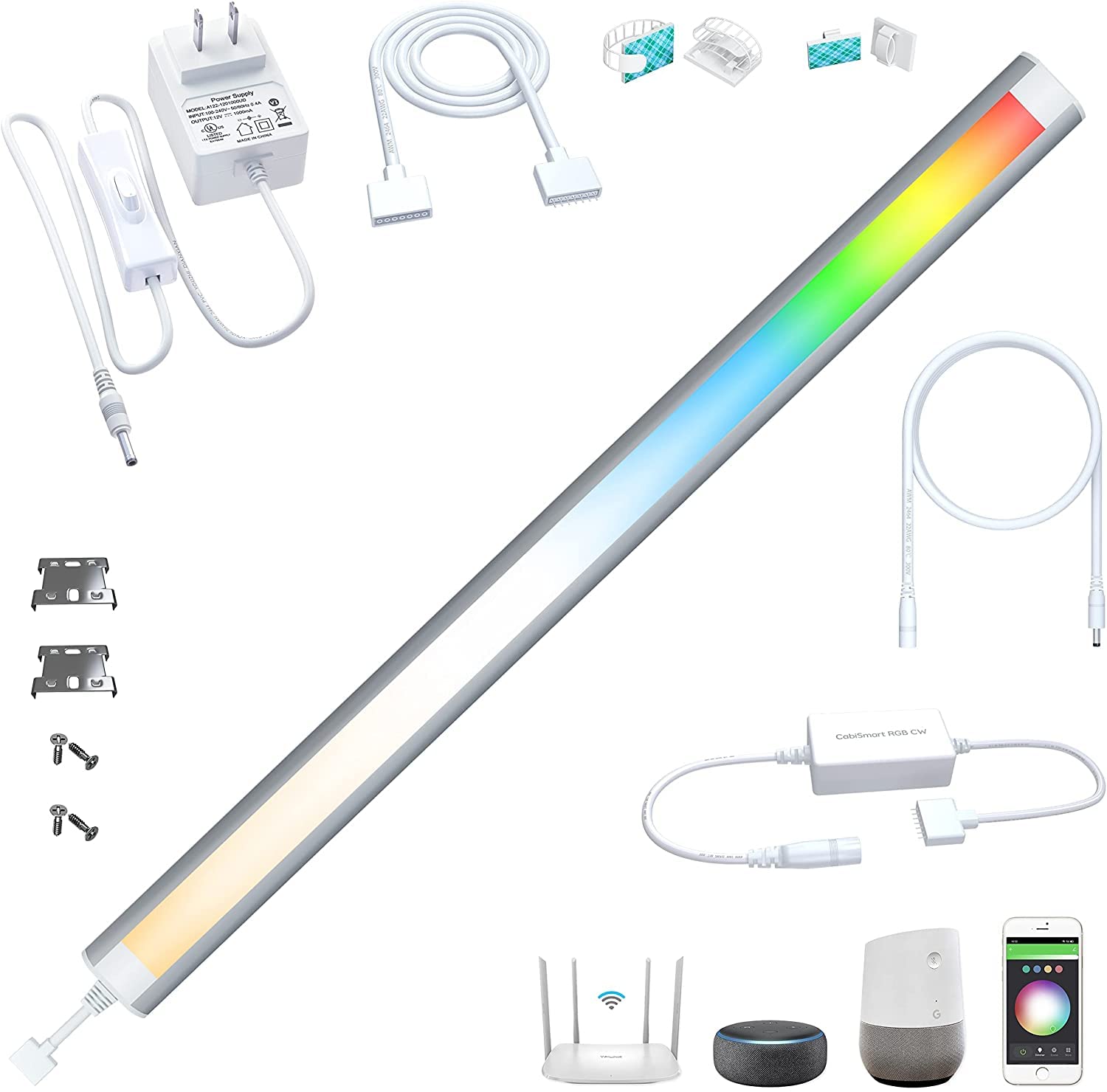 LED Light Bar,Plug-in, Dimmable, Adjustable White & RGB Color Changing, Alexa, Google Home Enabled Remote Counter Lights for Kitchen, Shelf, Cupboard, Desk, Monitor (1-Bar 12 Inch Kit)