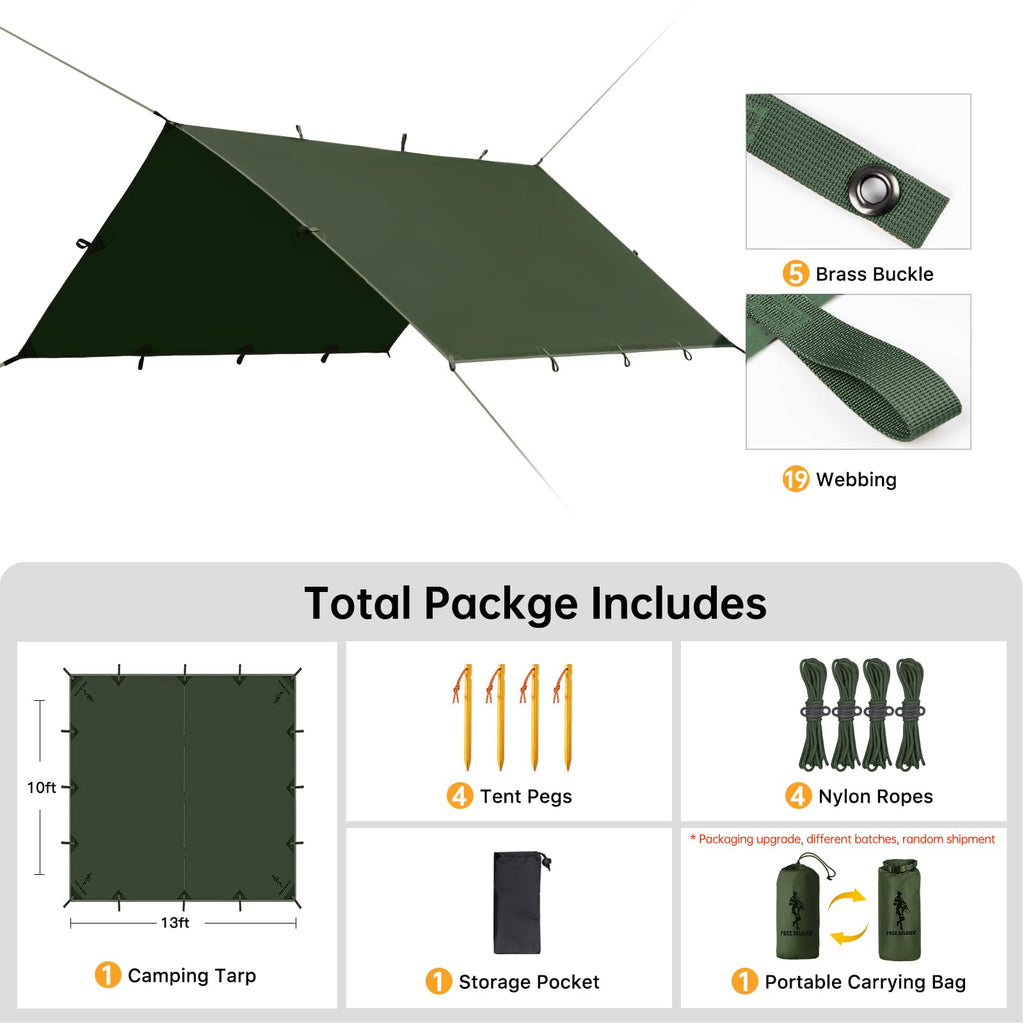 Free Soldier Waterproof Portable Tarp Multifunctional Outdoor Camping Traveling Awning Backpacking Tarp shelter Rain Tarp
