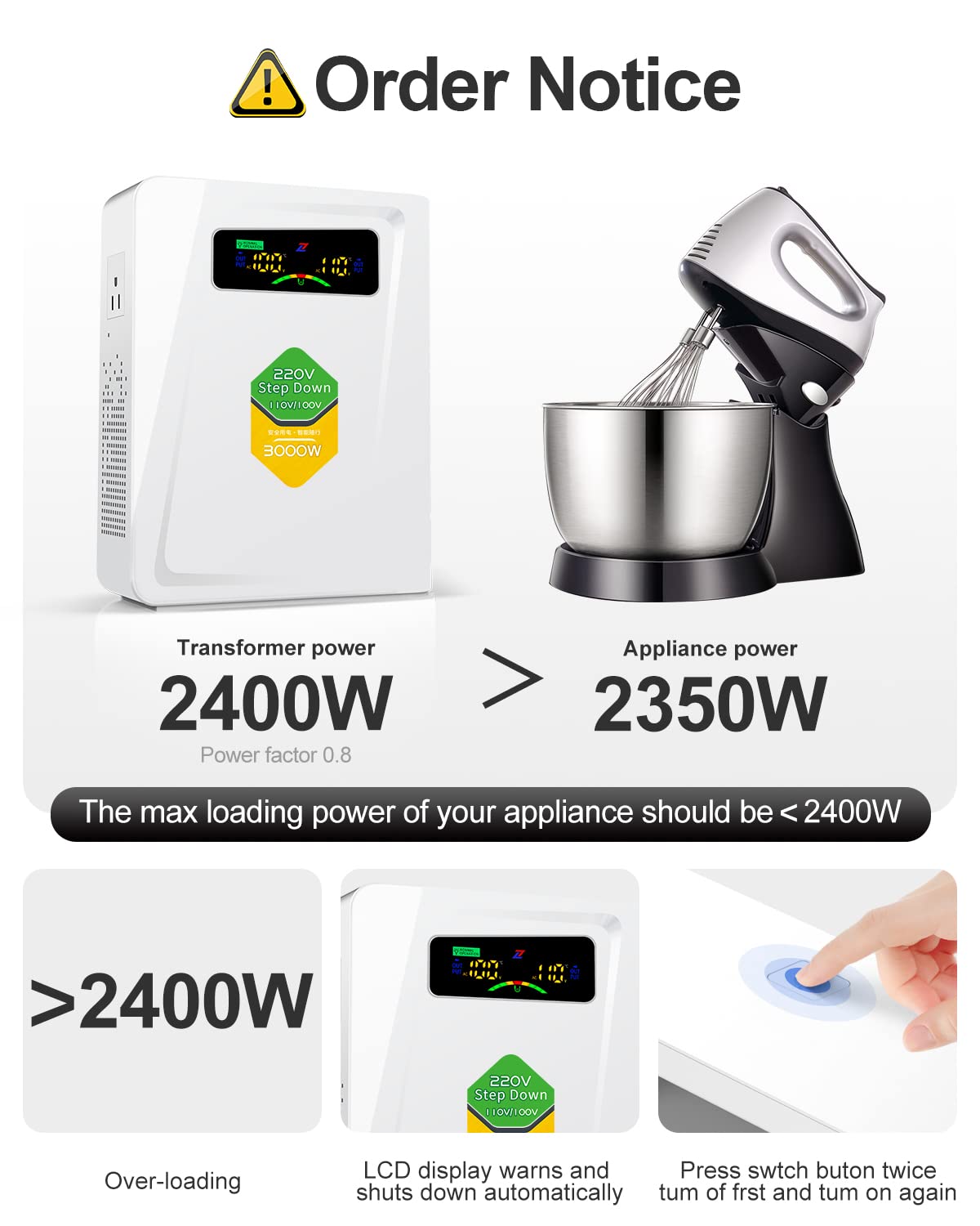 220v to 110v Step Down Transformer 1000W Power Voltage Converters, No Noise, Ten Protection Functions, Suit for Coffee Machines, Rice Cookers and Other US Appliances Used in Europe