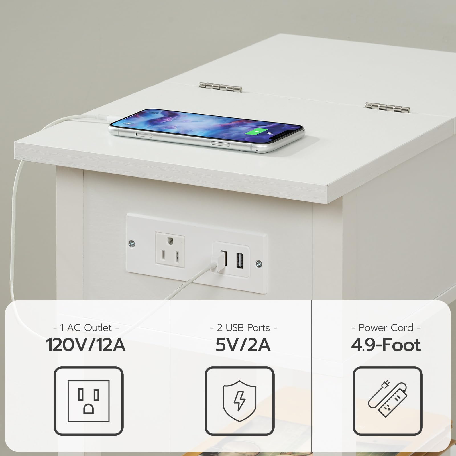 HOOBRO End Table with Charging Station, Flip Top Side Table with USB Ports, Narrow Nightstand Bedside Tables with Storage Shelves, for Small Space, Living Room, Black BK141UBZ01