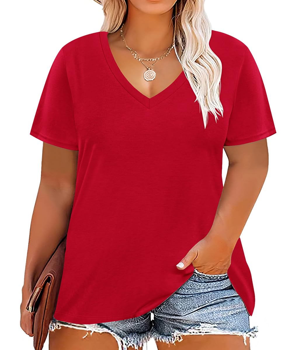 CARCOS Womens Plus Size Tops Short Sleeve Shirts V Neck Tunic Floral/Aniaml Blouses XL-5X