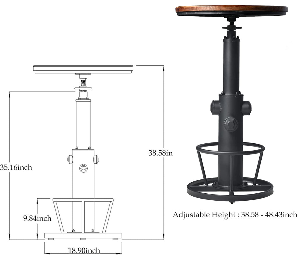 LOKKHAN Industrial Bar Table 38.6"-48.4" Height Adjustable Swivel Round Wood Tabletop 23.7" Dia, Kitchen Dining Office Coffee Bistro Pub Table (Aged Blue)