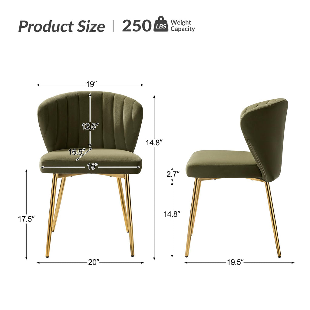 HULALA HOME Velvet Dining Chairs, Modern Small Armless Accent Chair with Gold Metal Legs, Living Room Upholstered Cute Side Chair, Elegant Tufted Back Vanity Chair for Bedroom, Auburn