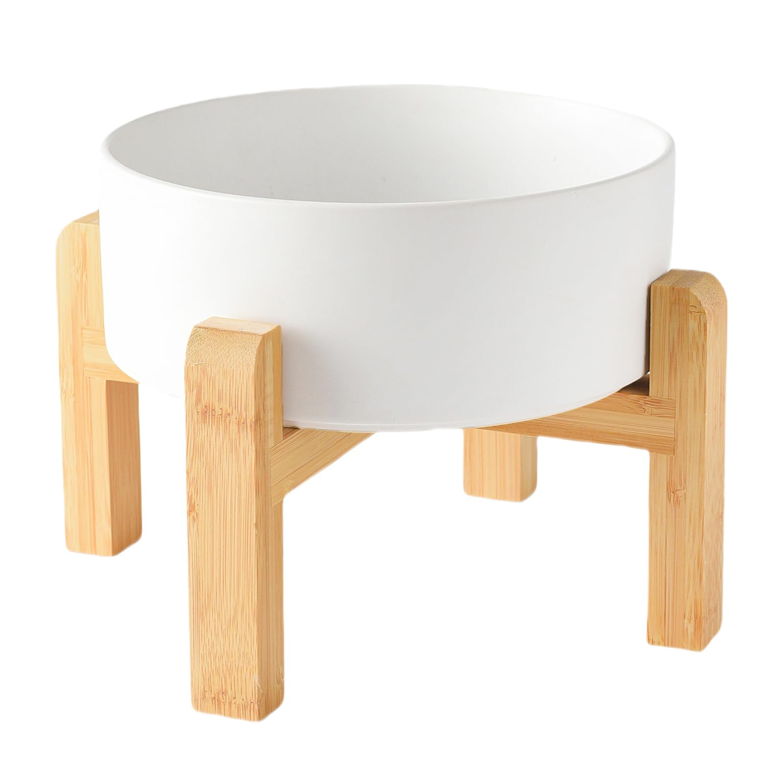 6'' Ceramic Raised Dog Bowl - 30Oz Dog Food & Water Bowl with Elevated Non-Slip Bamboo Stand, Dishwasher & Microwave Safe, Anti Vomiting Heavy Duty Pet Bowl for Small and Medium Dogs, Black