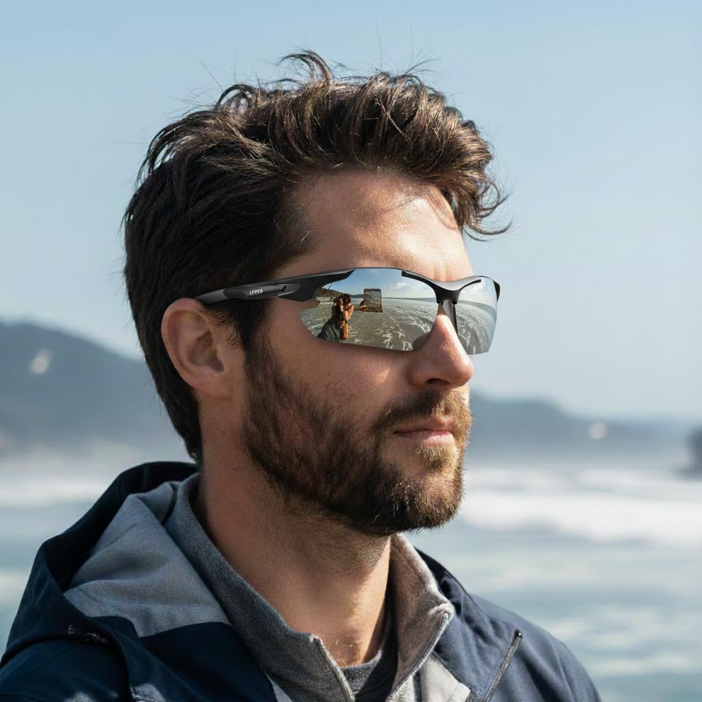 ATTCL 22g Polarized Sunglasses Men Sports: Secure Fit Wrap Around TR90 Frame Ultra-Light UV Protection for Running Fishing