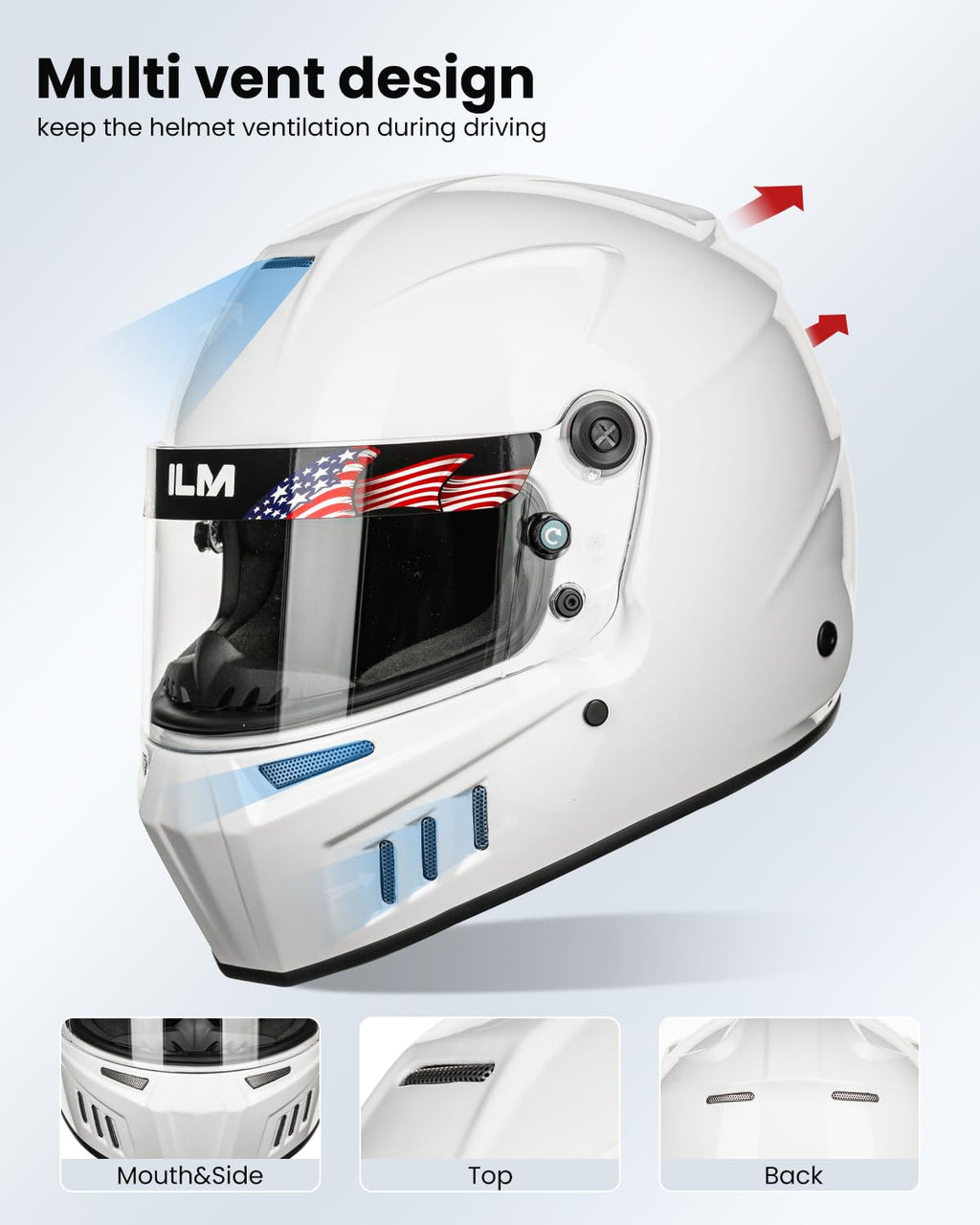 ILM Snell SA2025 Full Face Auto Racing Helmets Lightweight Fiberglass for Adult Men and Women Model 890