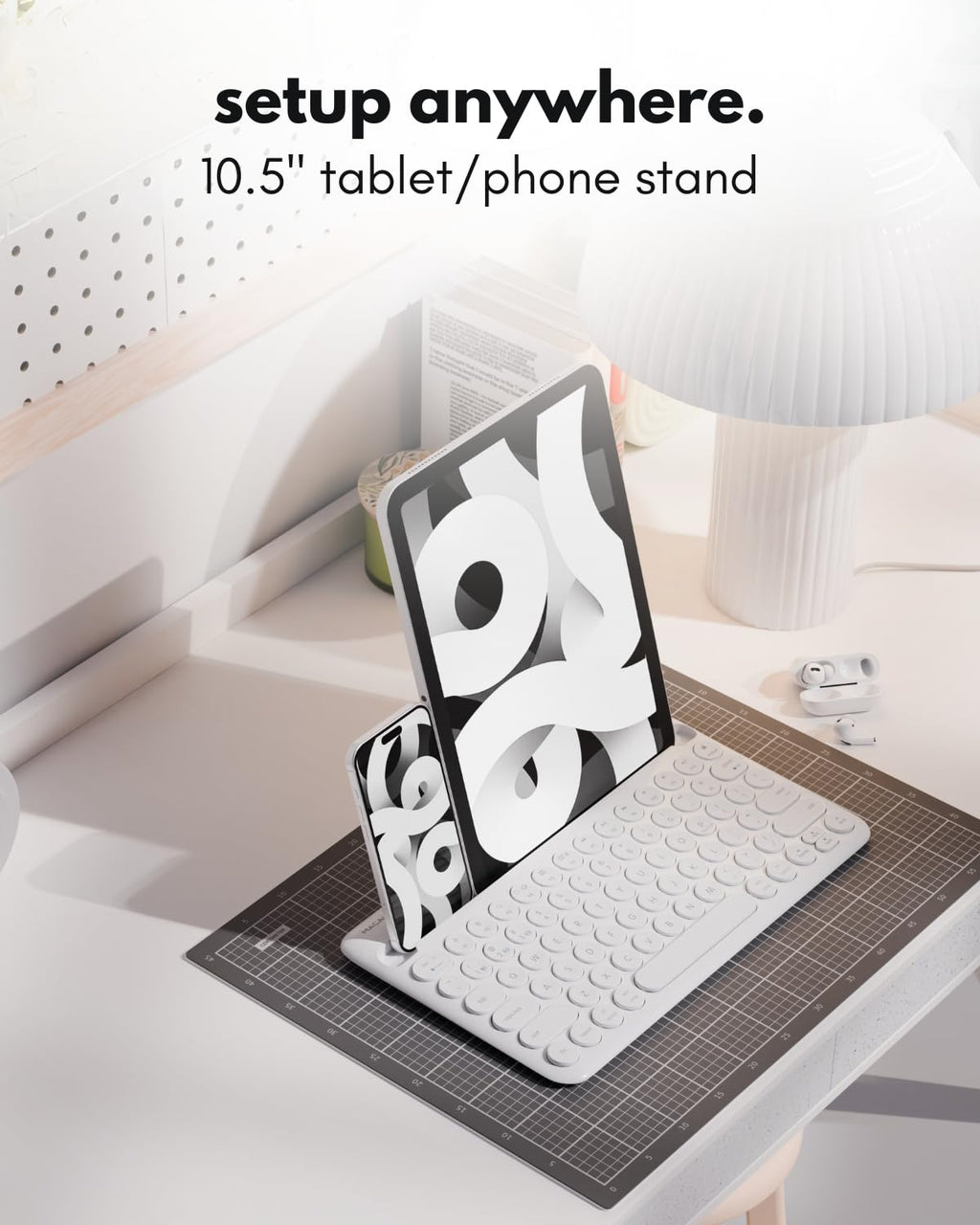 Macally Bluetooth Keyboard for Tablet | Wireless Keyboard for iPad mini/Air/Mini, iPhone (Multi-Device, Built-in Stand, Rechargeable) Easy to Use and Cute Portable