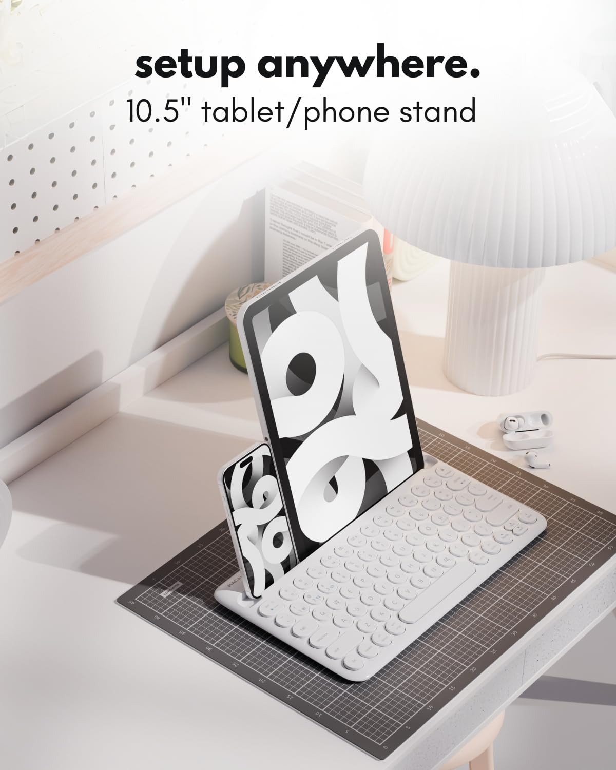 Macally Bluetooth Keyboard for Tablet | Wireless Keyboard for iPad mini/Air/Mini, iPhone (Multi-Device, Built-in Stand, Rechargeable) Easy to Use and Cute Portable