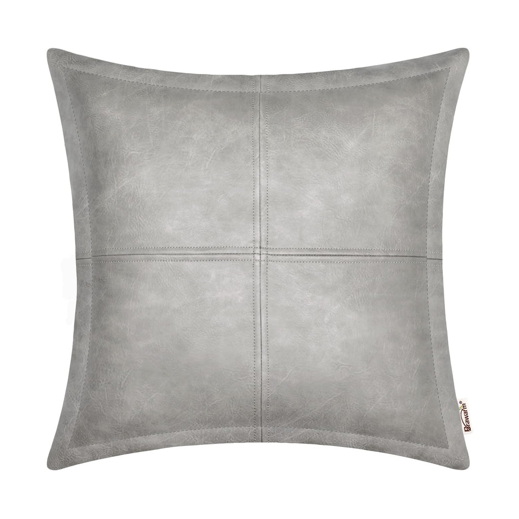 BRAWARM Faux Leather Throw Pillow Covers 16 X 16 Inches, Black Leather Pillow Cover, Hand Stitched Leather Decorative Pillow Cover for Couch Sofa Bed Living Room Home Garden