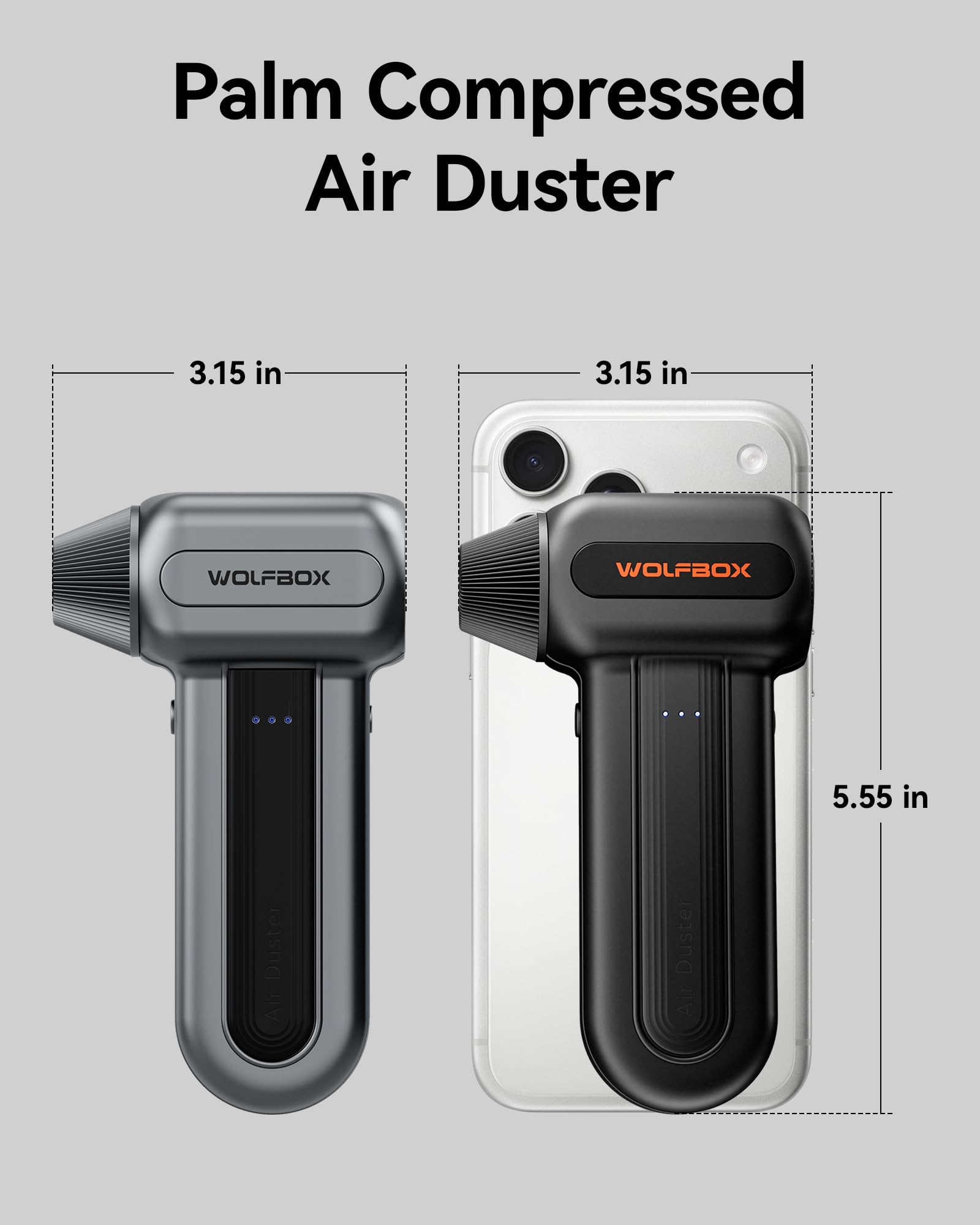 WOLFBOX MF60&MF70 Compressed Air Duster-110000RPM Super Power Electric Air Duster, 3-Speed Adjustable Rechargeable Cordless Air Blower with Fast Charging for PC Keyboard Cleaning, Car, Home (Black)