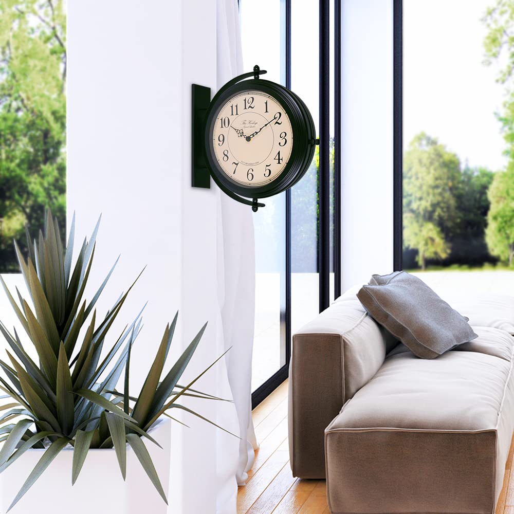 BESTIME 66264A 16-Inch Double Sided Metal Wall Clock with Antique Red Copper.Sturdy Frame,Easy Read,Garden,Home Décor,Indoor,Outdoor,Farmhouse,Yard,Station,Office,Photography Props.