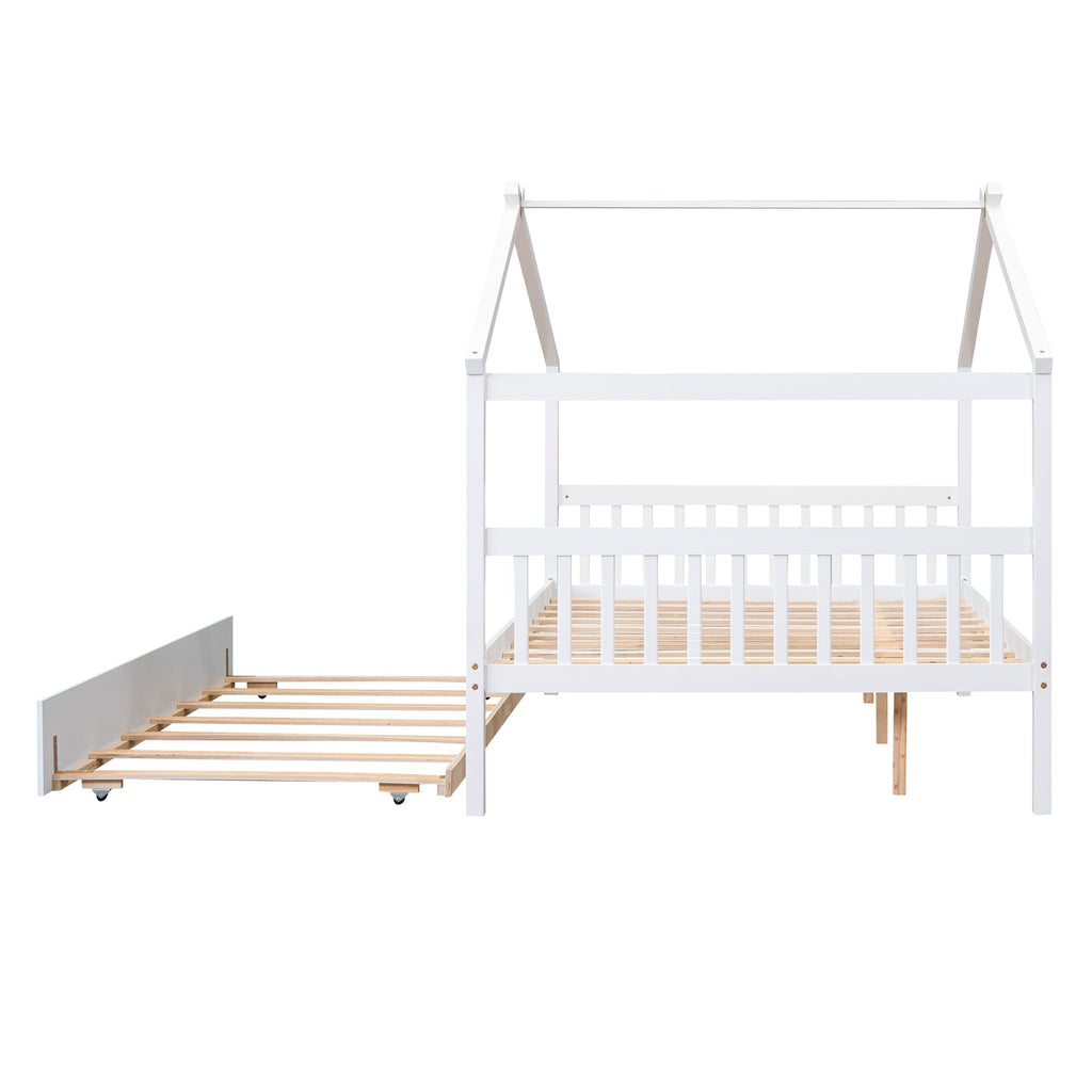 Merax Twin Size Wooden House Bed with Two Drawers, Wood Bed Frame with Roof for Kids, Teens, Boys or Girls, Grey