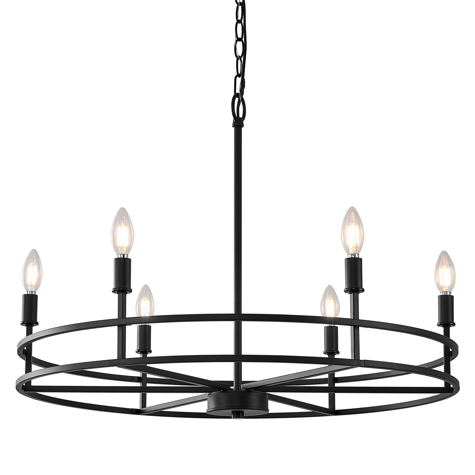 Black Chandelier 6-Light Dining Room Chandelier Kitchen Chandeliers Over Table Round Living Room Chandelier Light Fixture for Bedroom, Kitchen, Foyer