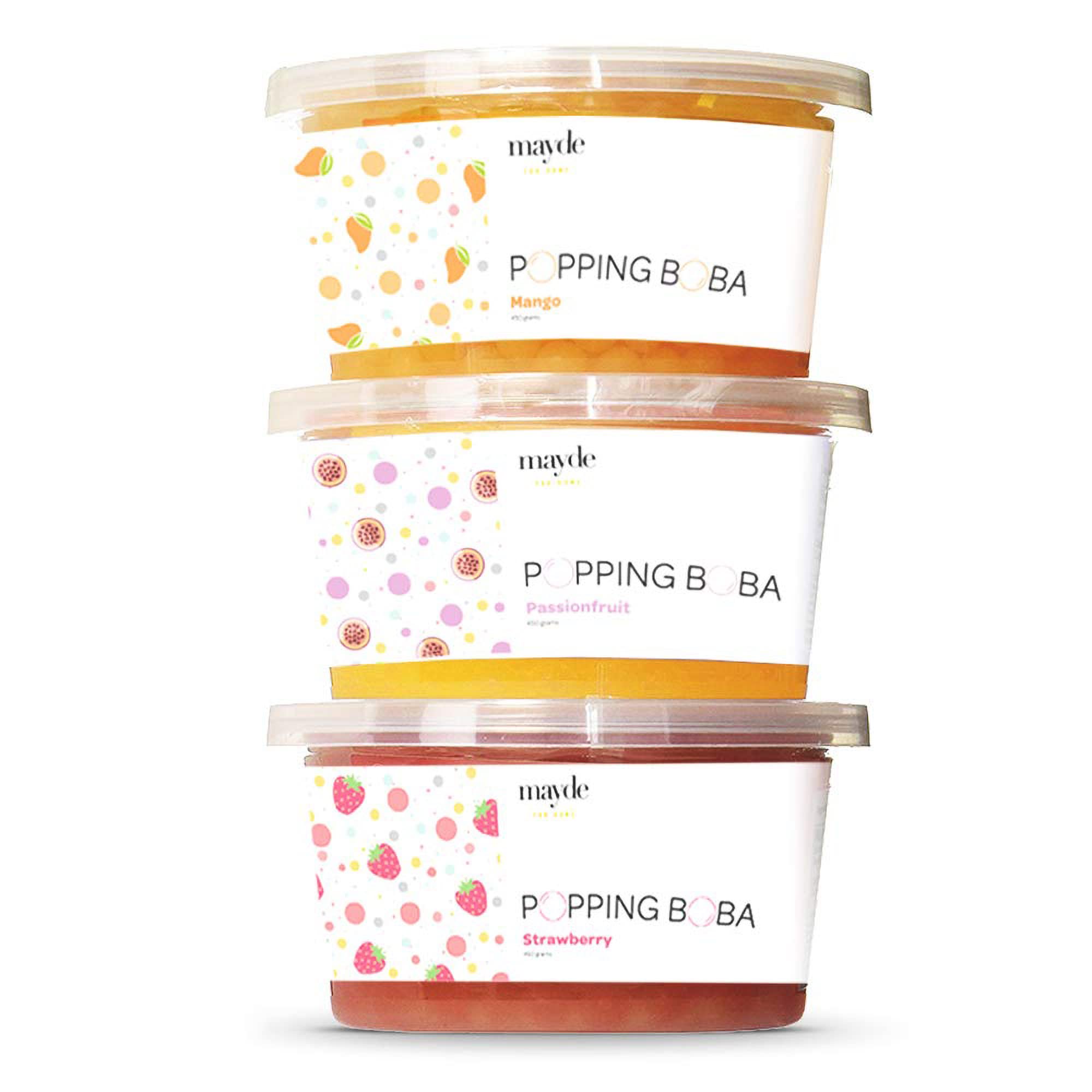 Mayde Popping Boba Pearls Variety Pack, Boba Popping Pearls, Bursting Balls Party Kit, Strawberry, Mango, Passion Fruit, 490 gms, 3 Pack