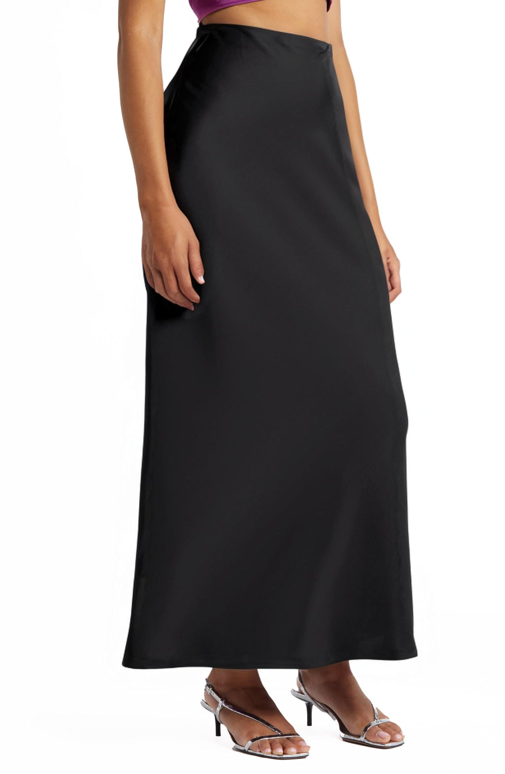 Women's Solid Satin High Waist Midi Long Skirt Hidden Elastic Waistband Skirt for Women-Made in USA