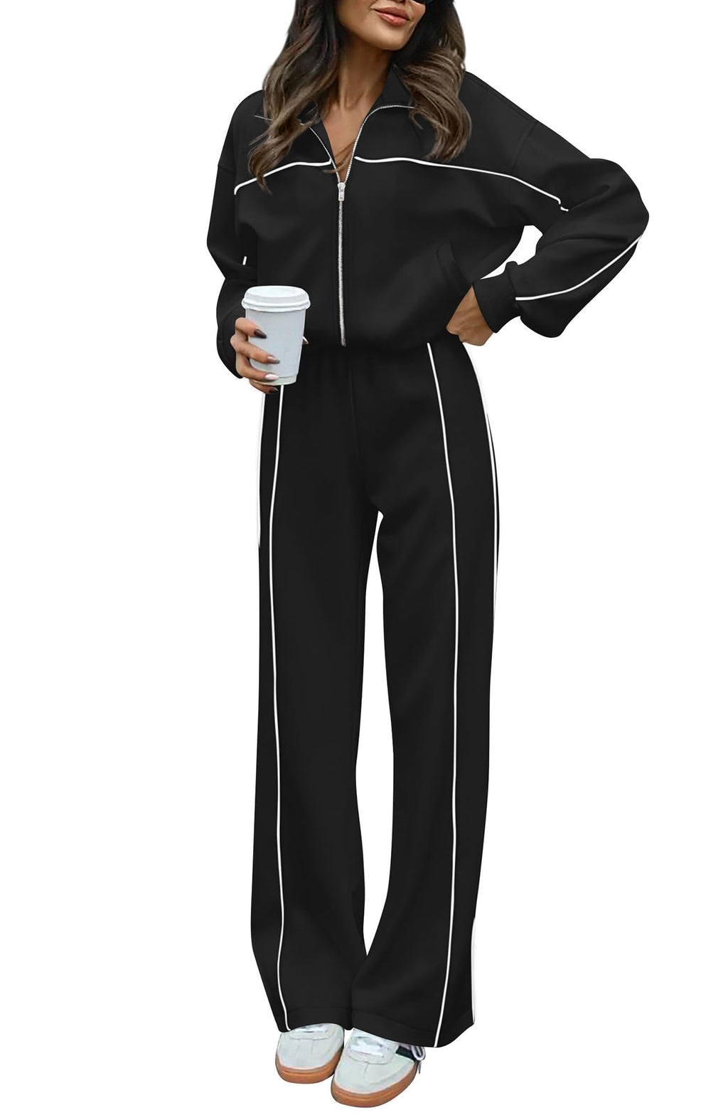 BTFBM Women's Two Piece Tracksuit Fall 2026 Long Sleeve Zip Up Sweatshirt Long Pants Outfits Jogger Sweatsuit Sets
