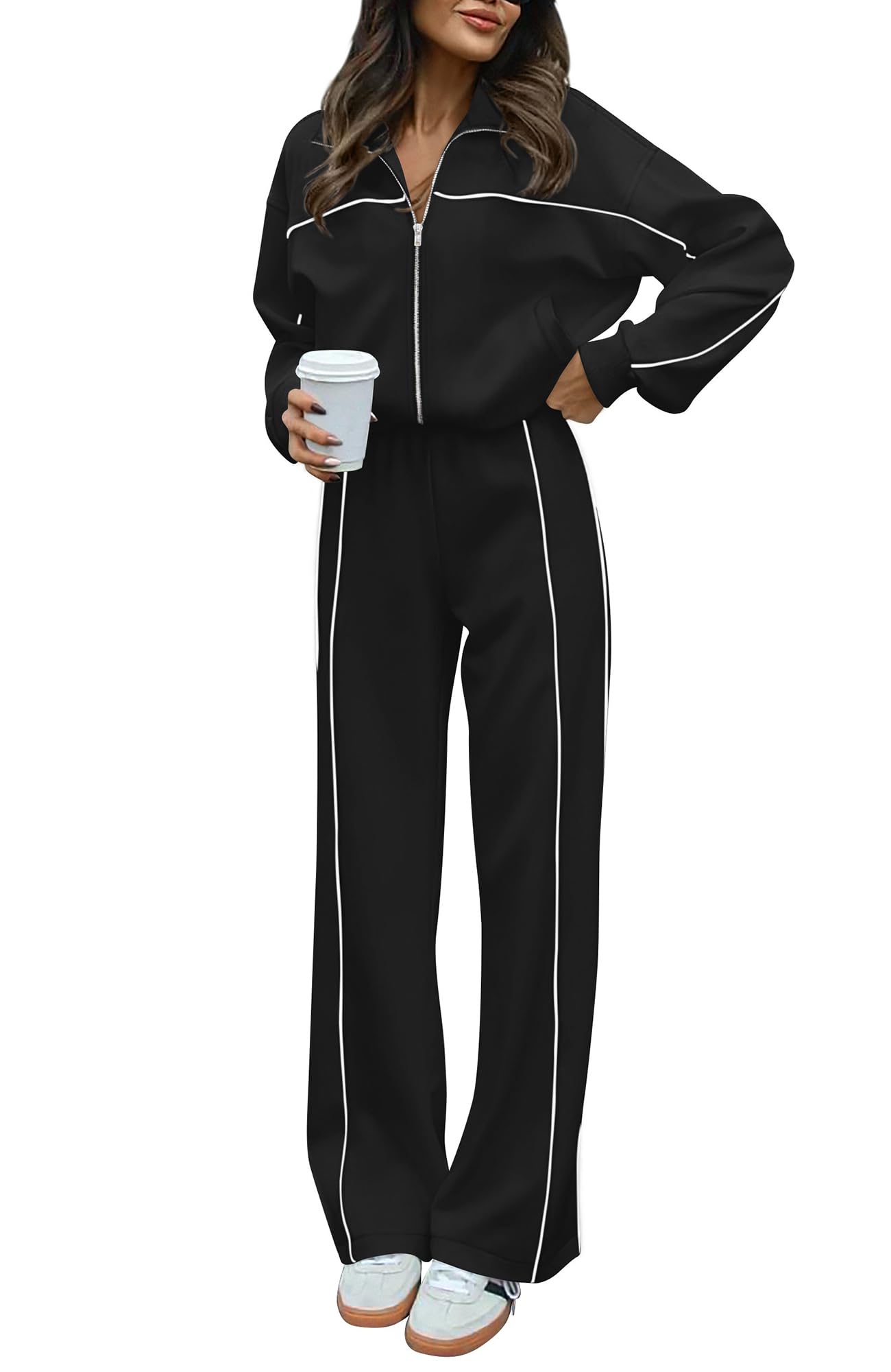 BTFBM Women's Two Piece Tracksuit Fall 2026 Long Sleeve Zip Up Sweatshirt Long Pants Outfits Jogger Sweatsuit Sets
