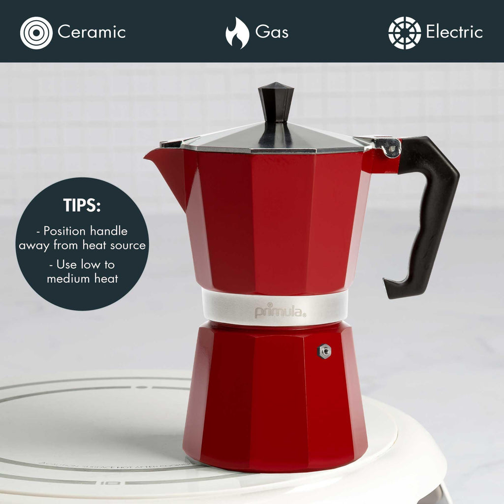 Primula Classic Moka Pot Stovetop Espresso and Coffee Maker, Italian and Cuban Cafetera for Rich Espresso Brewing, Durable Aluminum Greca Coffee Maker with Easy Grip Handle, 6-Cup, Black