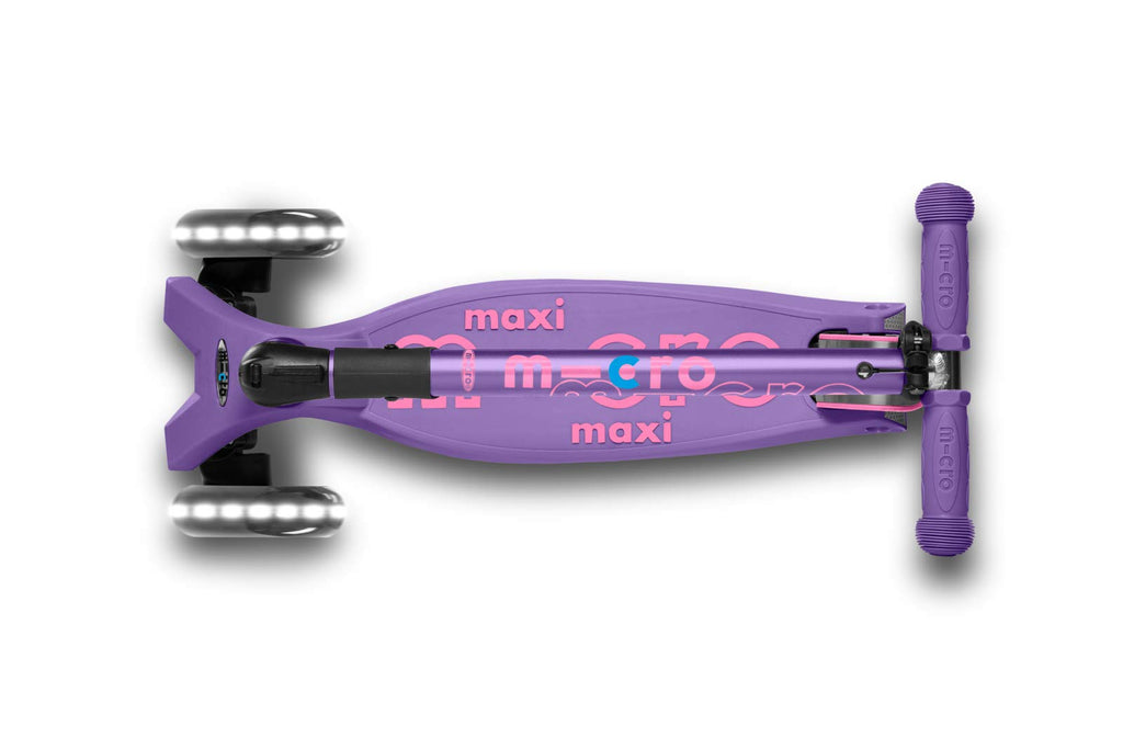 Micro Kickboard | Maxi Foldable LED Kids Scooter for Ages 5-12 | Children up to 110 lbs | 3 Wheel Lean-to-Steer Design | Adjustable T Bar | Smooth Ride, Motion Activated PU LED Wheels | Swiss Design