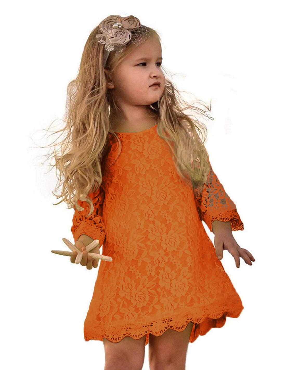 APRIL GIRL Flower Girl Dress, Lace Dress 3/4 Sleeve Dress
