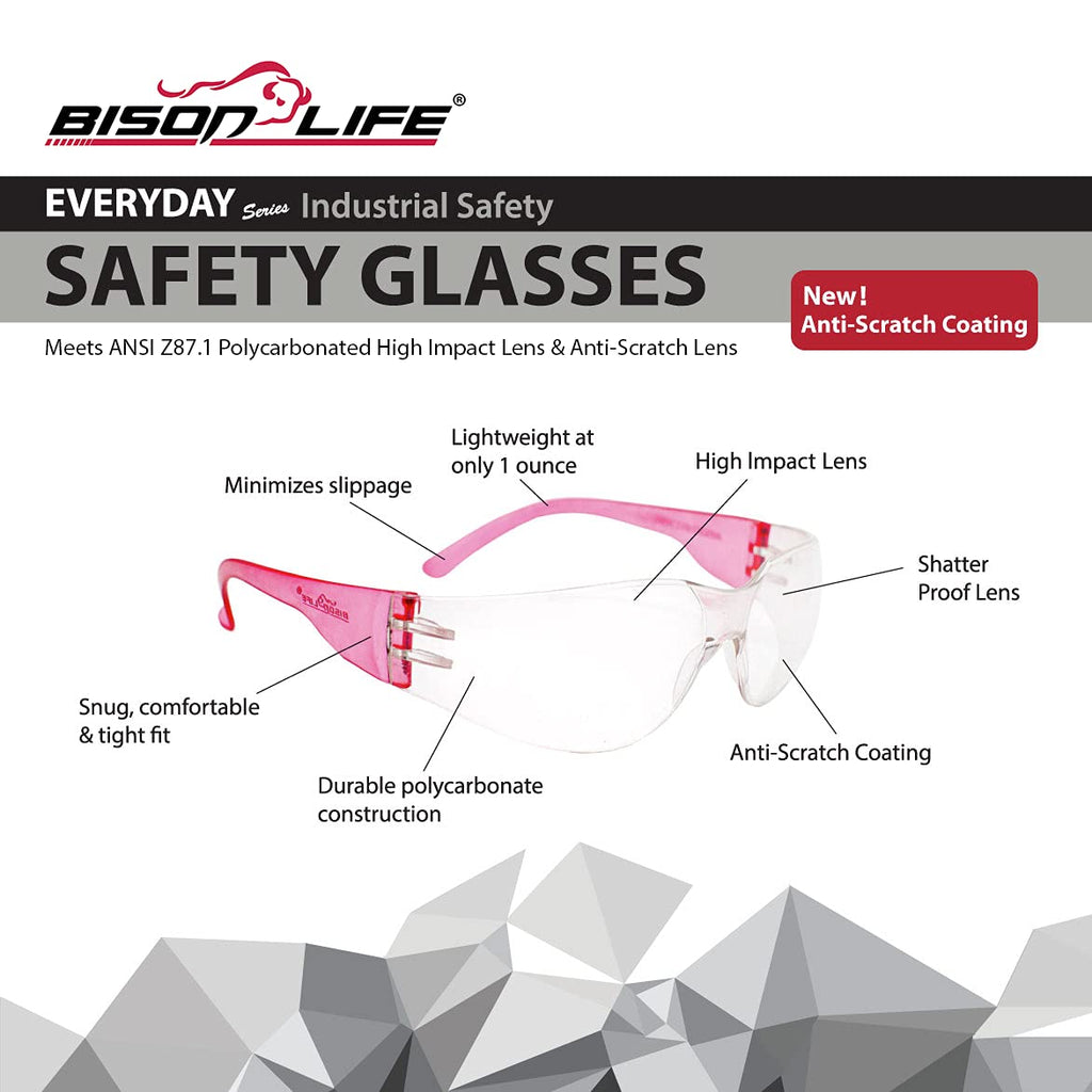 BISON LIFE Clear Safety Glasses – ANSI Z87.1 Certified Scratch & Impact Resistant Eye Protection Goggles for Men & Women
