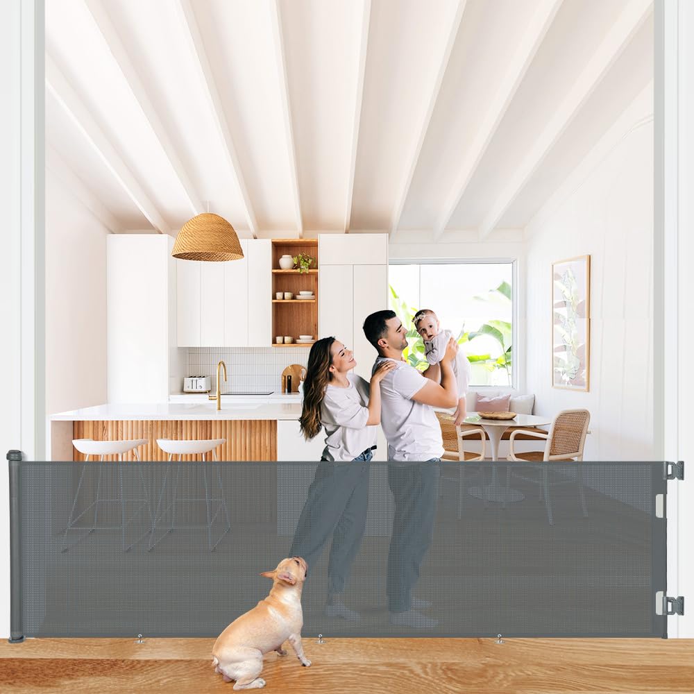 COMOMY Retractable Baby Gate for Stairs, 0-55" Mesh Dog Gate for House Doorways Hallways, 33" Tall Extra Wide Child Safety Gate for Kids Pets, Indoor and Outdoor (Black)