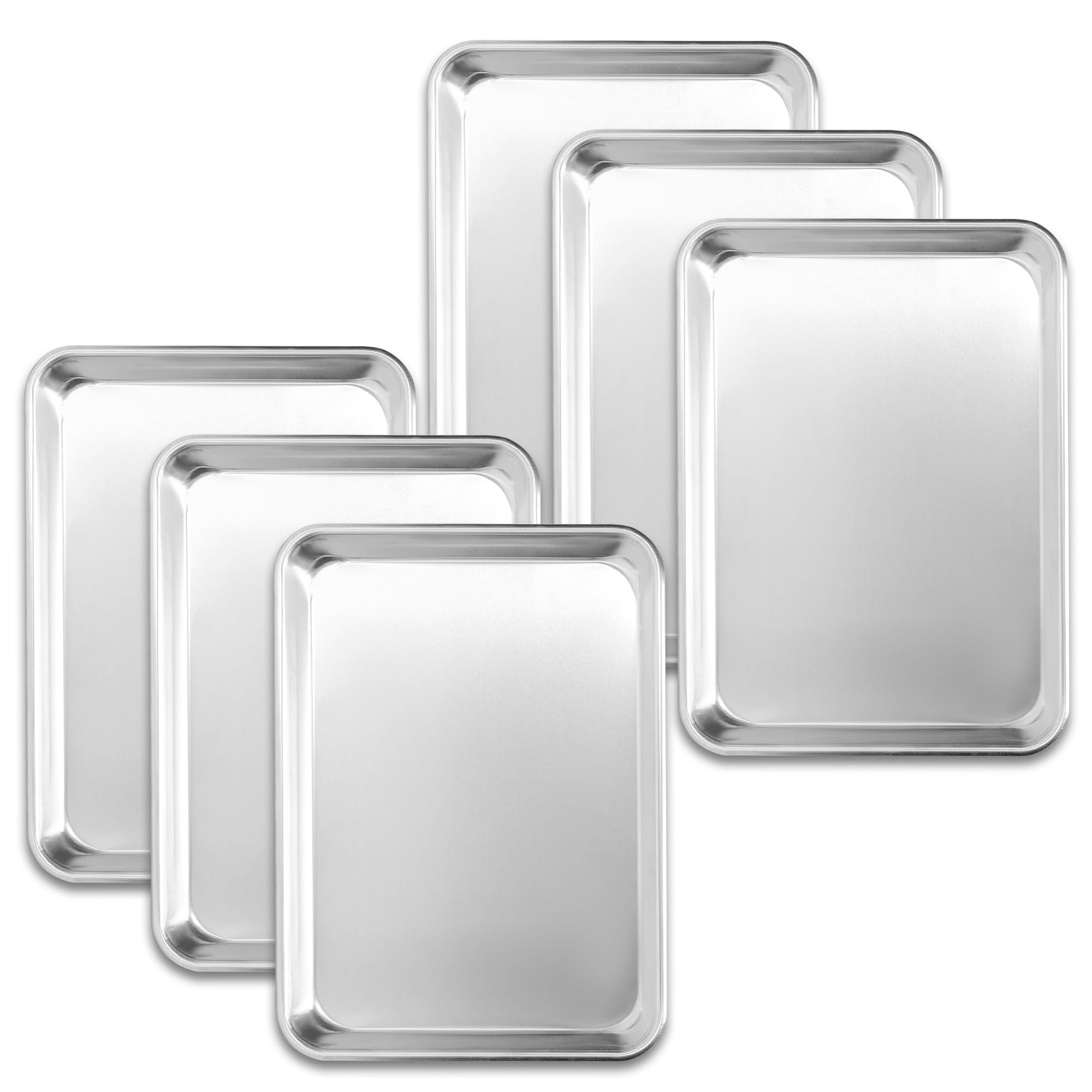 6 Pack Large Size Baking Sheet Pans, Aluminum Commercial Cookie Sheets Non-Stick, 21"x15"
