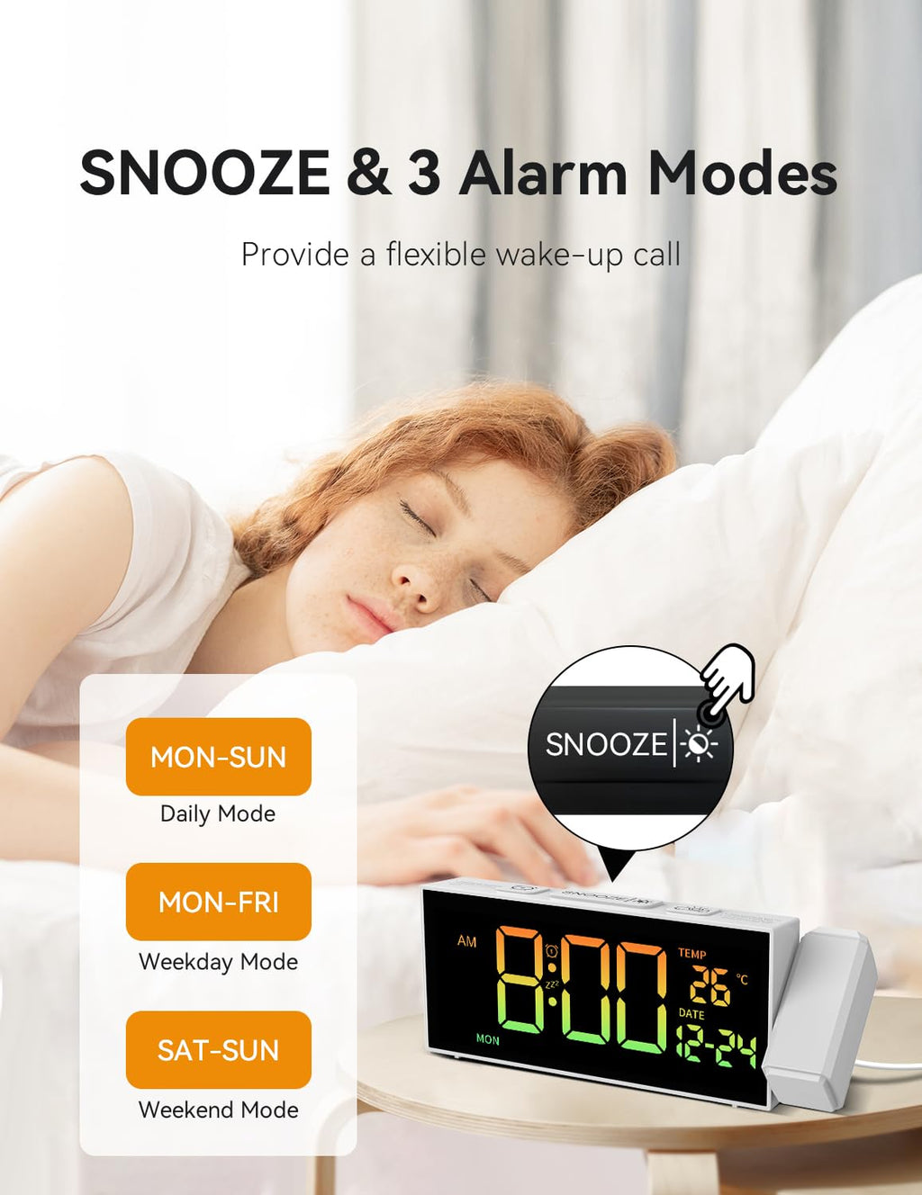Netzu Projection Clock for Bedroom Ceiling, Alarm Clocks with 180° Rotatable Projector, Date Temperature and Weekday, Manual DST, 5 Brightness, 10 Ringtones, 4 Volumes and Snooze (Black)