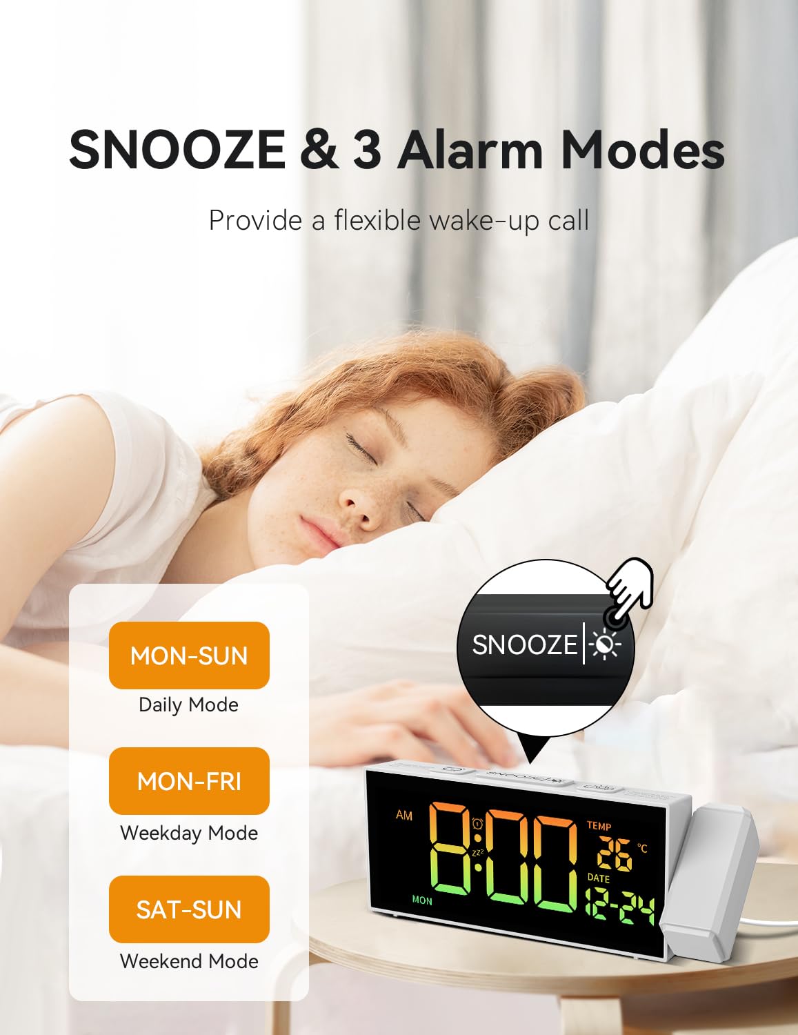 Netzu Projection Clock for Bedroom Ceiling, Alarm Clocks with 180° Rotatable Projector, Date Temperature and Weekday, Manual DST, 5 Brightness, 10 Ringtones, 4 Volumes and Snooze (Black)