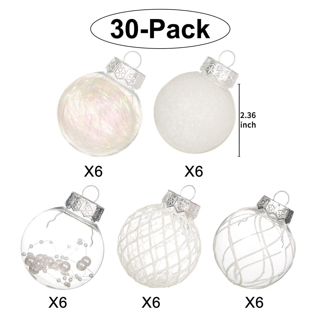 Clear Plastic Christmas Ball Ornaments, 30ct 2.36 Inch Champagne Balls for Tree Decoration - Shatterproof for Holiday Wedding Party Gifts