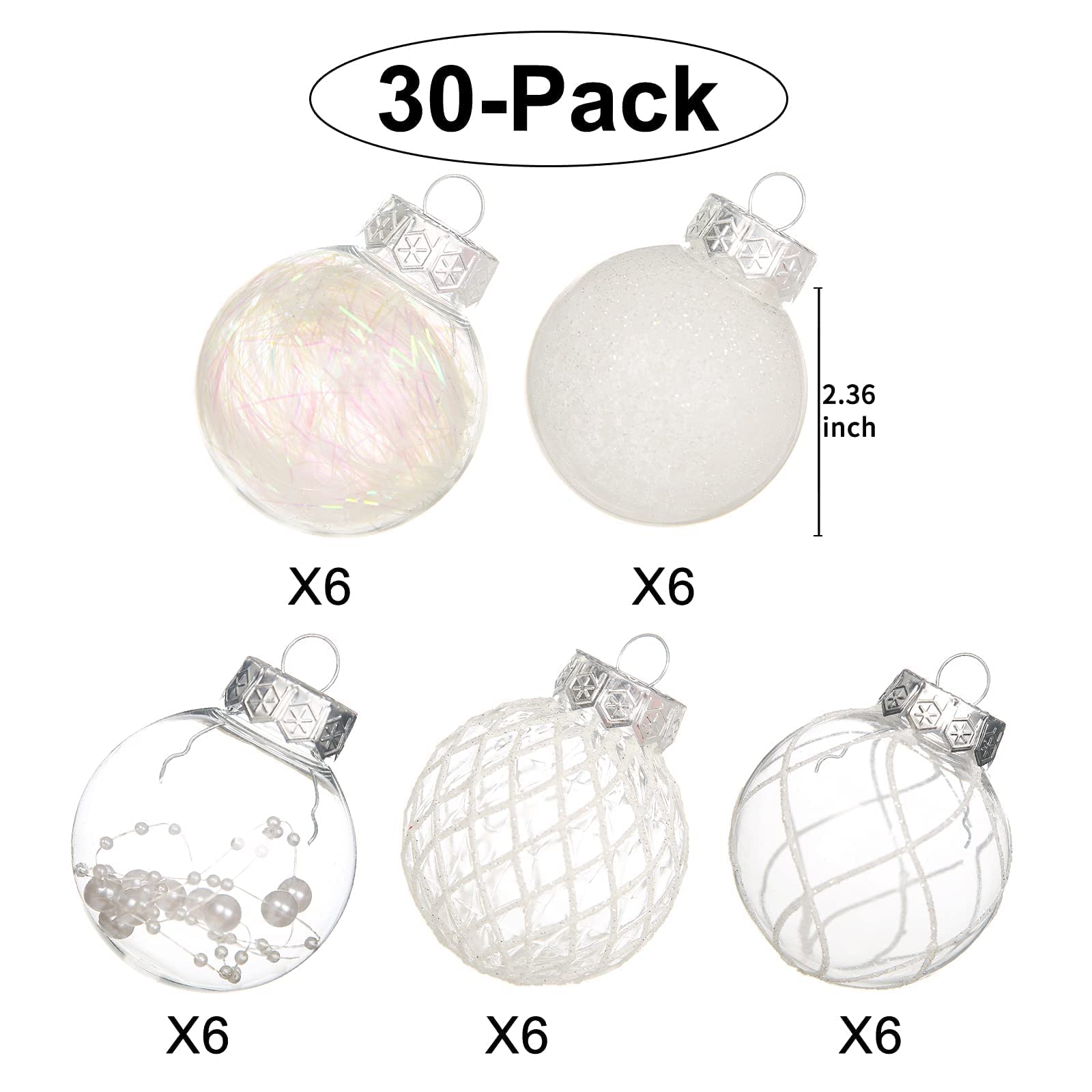 Clear Plastic Christmas Ball Ornaments, 30ct 2.36 Inch Champagne Balls for Tree Decoration - Shatterproof for Holiday Wedding Party Gifts