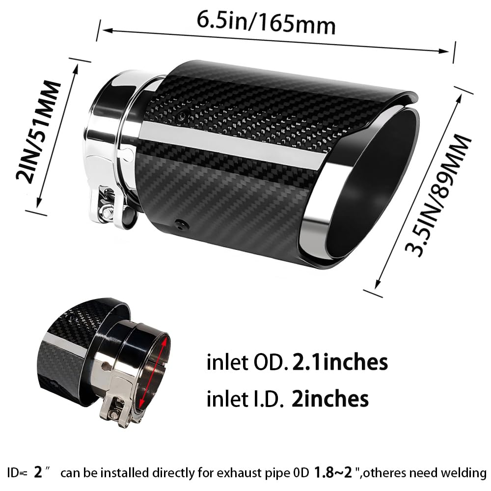 2"Inlet 3"Outlet Car Exhaust Tips Carbon Fiber Tailpipe Exhaust Pipe Tail Throat Tail Pipe Burnt Need Height>3.5 Inch Widht>3.5 Inch