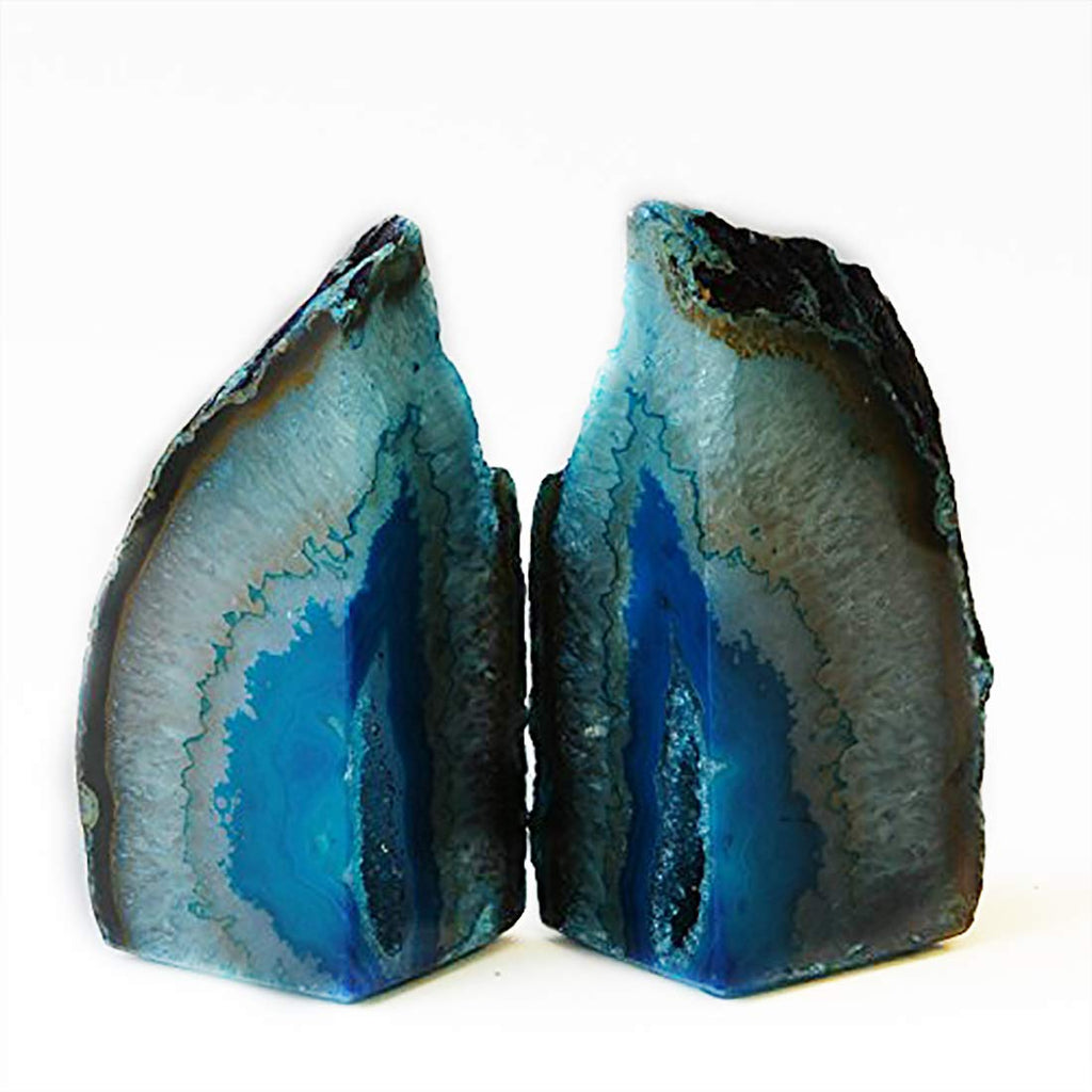 JIC Gem Black Agate Geode Bookends 2-3 Lbs Anti-Slip Rubber Pads Heavy Duty | 1Pair Natural Black Agate Crystal Decor for Shelves & Desk, Unique Small Stone Book Holder Gift for Office & Home Decoration