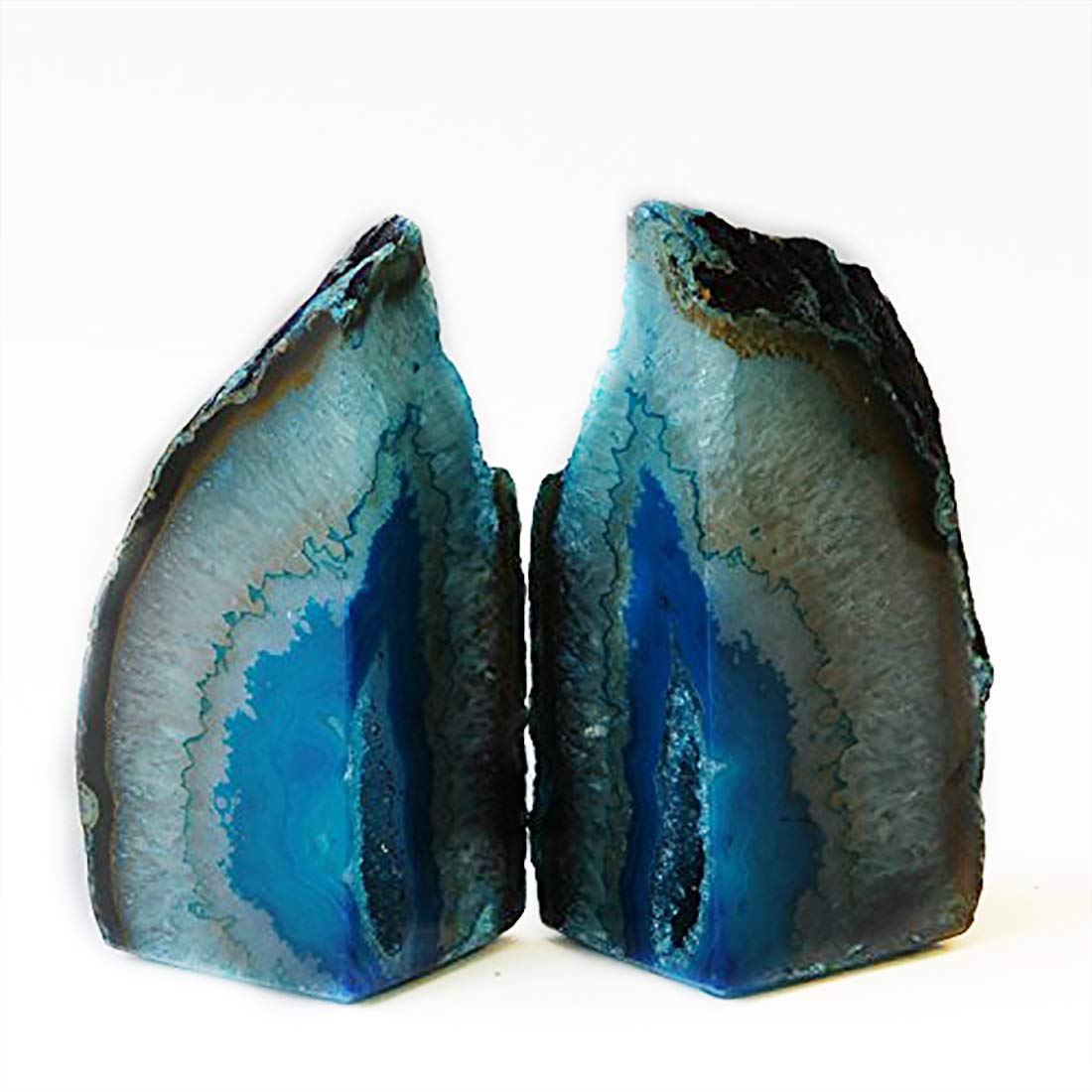 JIC Gem Black Agate Geode Bookends 2-3 Lbs Anti-Slip Rubber Pads Heavy Duty | 1Pair Natural Black Agate Crystal Decor for Shelves & Desk, Unique Small Stone Book Holder Gift for Office & Home Decoration