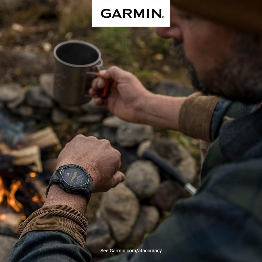 Garmin Instinct 3 50mm, Solar Charged Display, Rugged Outdoor GPS Smartwatch, Metal-Reinforced Bezel, Built-in Flashlight, Charcoal (010-02935-00) with Earbuds Bundle