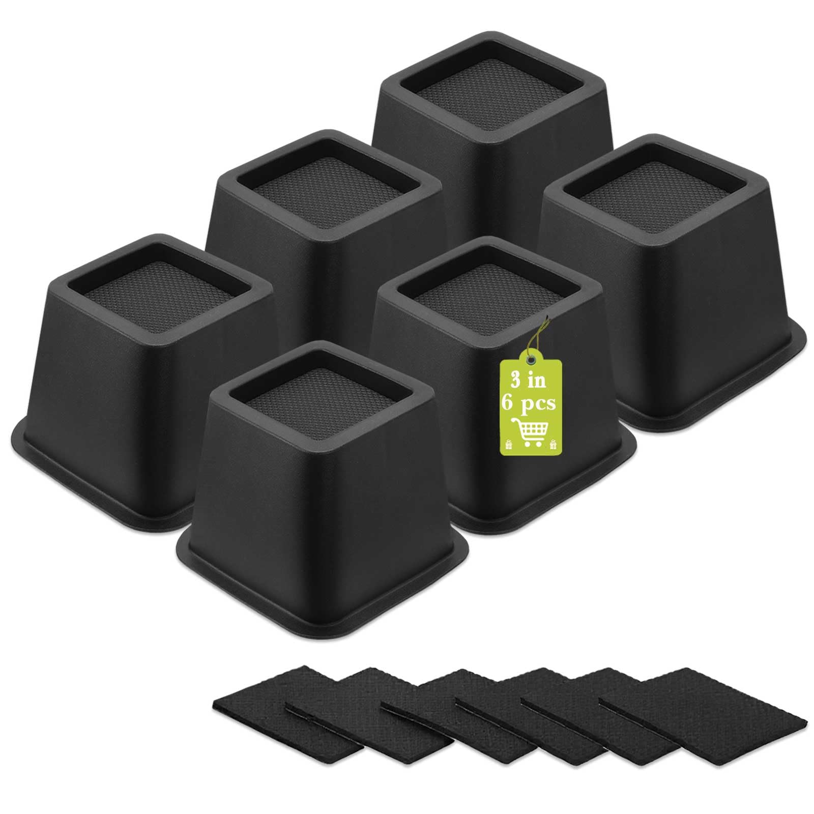 12 Pack Furniture Risers 1 Inch, Adjustable Bed Risers Heavy Duty for Table Desk Couch Chair Sofa Cabinet Bed Frame Dorm, Square Stackable Table Leg Risers Lift Height 1", 2" or 3", Black