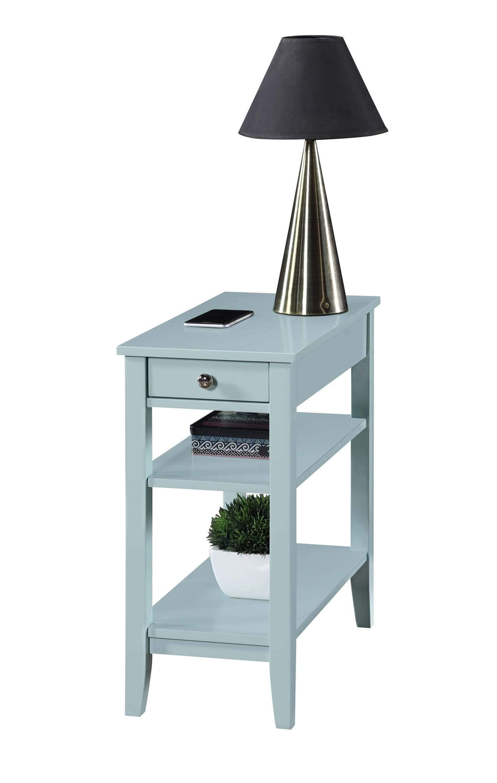 Convenience Concepts American Heritage Chairside End Table with Drawer 23.5" - Classic Living Room Table with Storage Shelf, Bedroom Nightstand, Black