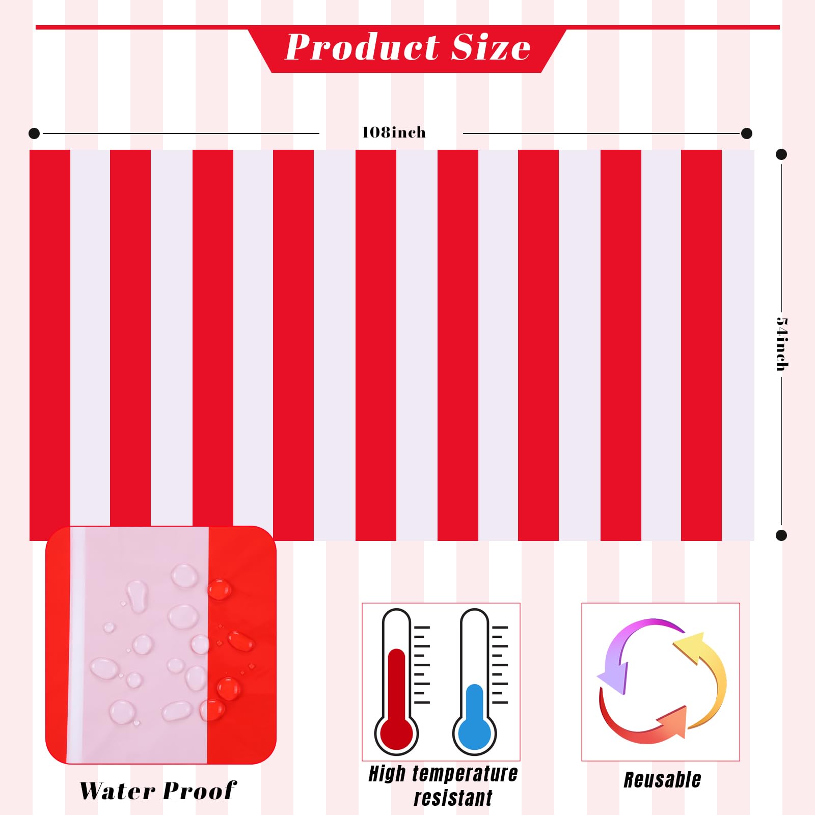 Kesfey 3 Packs Black and White Horizontal Striped Table Cloth 54 x 108 Inch Classic Black Stripe Tablecloths Disposable Plastic Stripe Table Covers Waterproof Picnic Tablecover for Halloween Party
