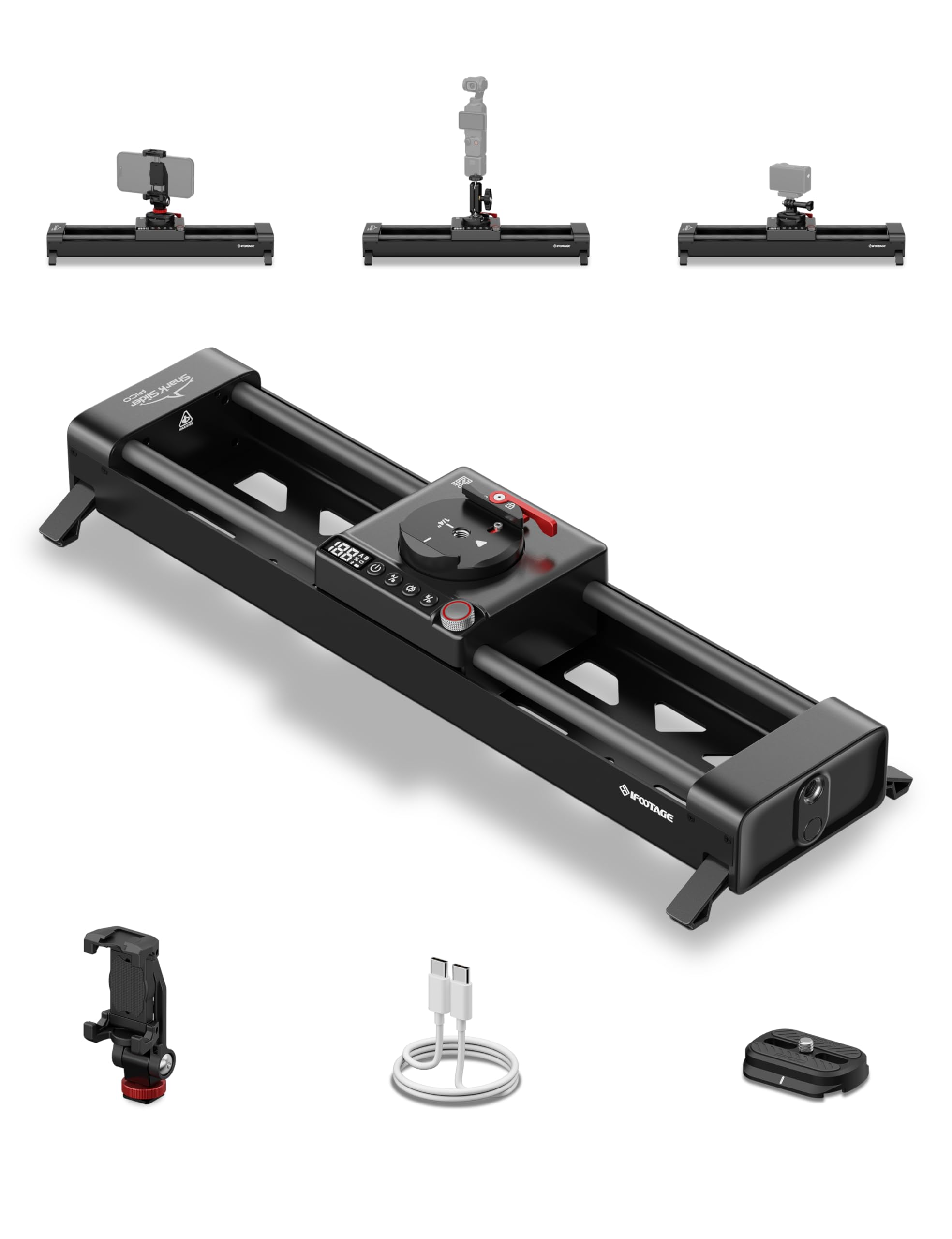 IFOOTAGE Shark Nano II Motorized Camera Slider 26"/66cm, 360-Degree Rotary Axis, Compatible with DJI RS5, RS4 Pro, RS4, RS3 Pro, RS2 Pro, RS2, Gimbals 5-Axis Coordinated Shooting, Payload 15.4lb