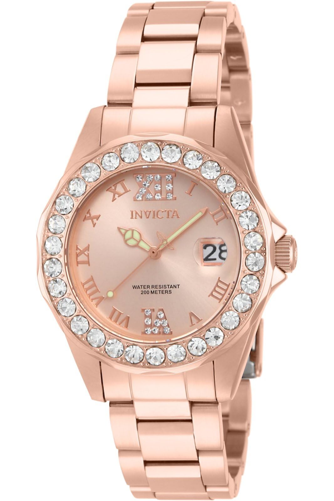Invicta Women's Pro Diver Crystal Accented 18k Ion-Plated Stainless Steel Watch
