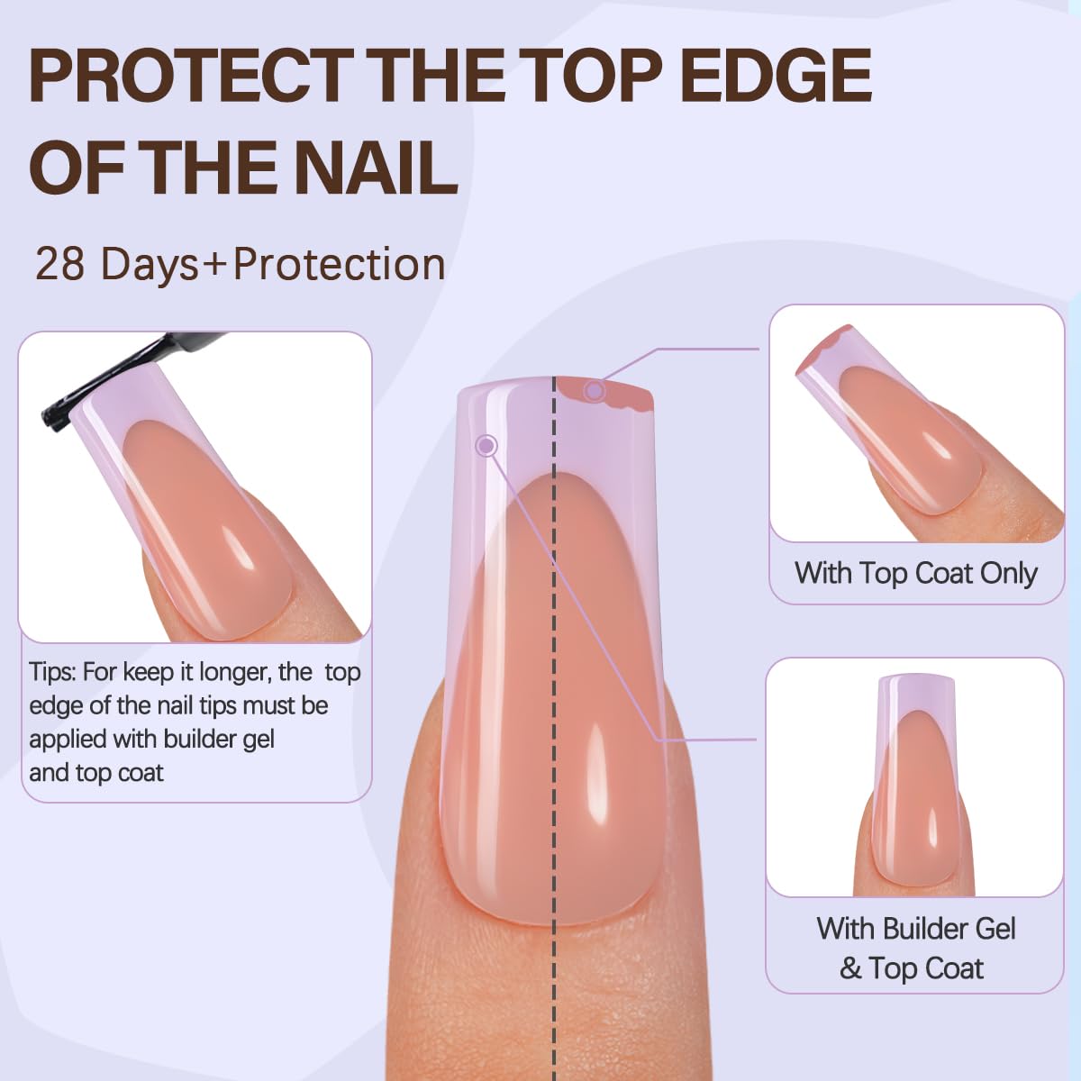 Misssix XBASICTIPS French Tip Press On Nails, 300Pcs French Gel Nail Tips Long Square, Soft Gel Pre-shaped No Need to File 3 in 1 Tips, Fake Nails for Nail Art DIY Extension Designs 15 Sizes
